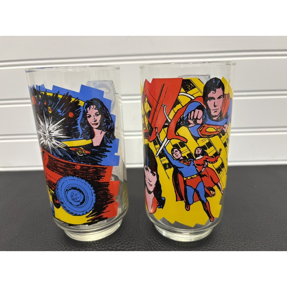 Vintage 1978 Pepsi Cola Superman The Movie Glass Cups. Set of Two